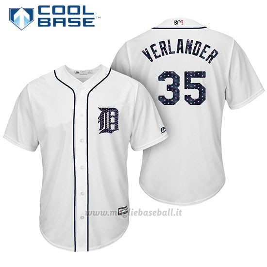 Maglia Baseball Uomo Detroit Tigers 2017 Estrellas y Rayas Justin Verlander Bianco Cool Base